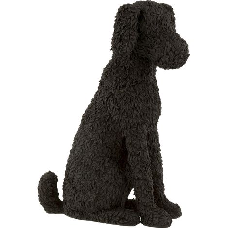 Statue chien assis en résine noire pour déco intérieure moderne - noir profond texturé