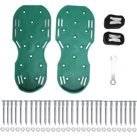 Scarificateur manuel de pelouse, sandales à pointes pour jardin, chaussures à pointes pour gazon avec sangles à boucle en alliage de zinc, vert (1/5)