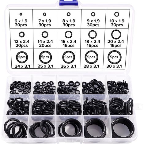 260 Pièces 15 Tailles Kit O Ring Joints D'étanchéité, Assortiment Joint Torique en Caoutchouc Nitrile, Noir (1/5)