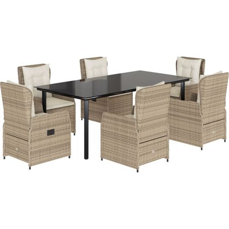 Set comedor de jardín 7 pzas con cojines ratán sintético beige vidaXL (1/5)