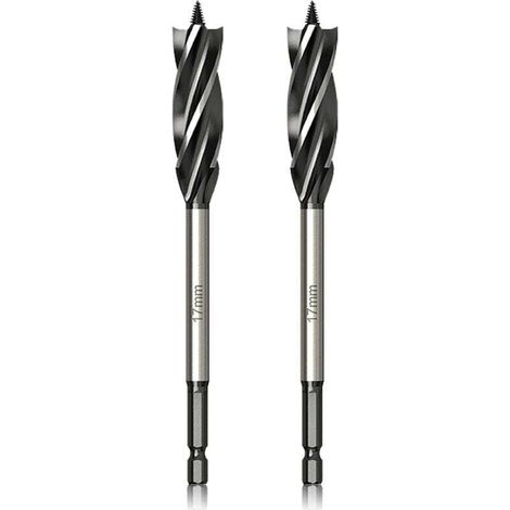 Professionnel Foret à Bois 17mm x 165mm x 2Pcs Mèche à Tarière avce Auto-alimenté Pointe Pilote, 1/4 Pouce Tige Hexagonale Foret pour le Travail du Bois