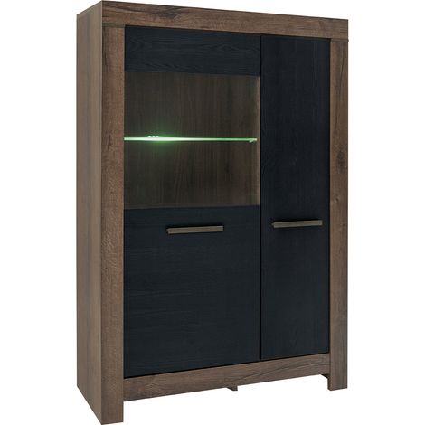 Petits-Meubles – Vaisselier 2 portes Adam en panneaux agglomérés noir et bois façon chêne rustique – Dimensions 100x39x148 cm – Système de fermeture silencieuse (1/5)