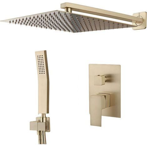 Gold Nickel Shower Faucet Set, 12 Inch Wall Mounted Shower Head, Rain Shower Set with Hand Shower Mixer (1/4)