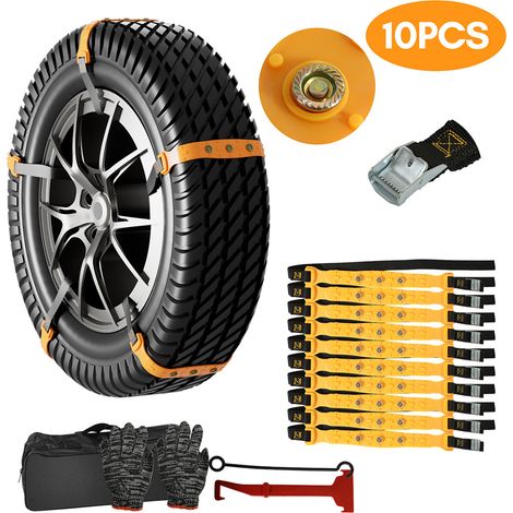 TolleTour 10PCs Chaîne à Neige Chaînes de Pneu de Voiture Chaînes de Traction Antidérapantes Voiture Facile à Installer pour Voiture SUV Camion Convient aux pneus mesurant entre 165 - 275 mm (1/4)