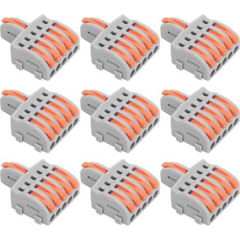 20 connecteurs rapides SPL 1 entrée 5 sorties, répartiteur à poussoir, bornes de fil en cuivre et PC (orange) (1/5)