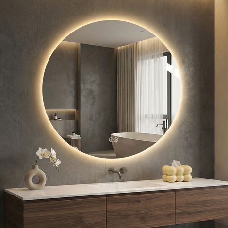 Miroir rond salle de bain LED 70cm, éclairage rétroéclairé 3 teintes, gradation continue, antibrume, mémoire tactile, verre argenté haute définition 5mm sans cuivre, miroir mural design (1/5)