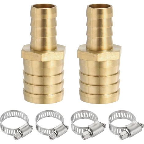 Réducteur de Tuyau en Laiton de 5/8" à 1", 2 Pièces de Raccords de Tuyau Cannelé avec 4 Colliers en Acier Inoxydable, Adaptateur de Jonction Réducteur pour Air, Eau, Carburant (1/5)