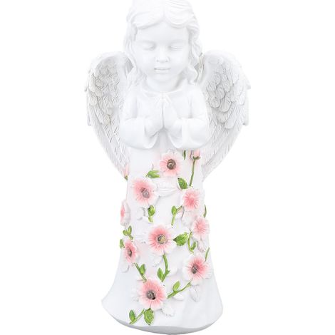 Ortviai Statue d'ange solaire en résine pour jardin – décoration extérieure lumineuse avec LED chaude, 205 x 80 mm