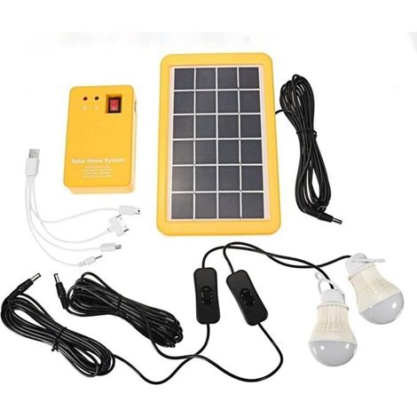 Kit Panneau Solaire Domestique 3 Ampoules LED Éclairage Secours 4 Ports USB Jardin Extérieur (1/4)