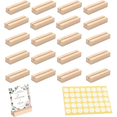 20 Pièces Porte Carte Bois, 10 x 3 x 2cm Support Photo Décoration Domicile, Supports Menu Table Hêtre, Porte Numéro Cartes pour Banquets, Fêtes, Mariages, Restaurants, Conférences (Fente 3mm) (1/5)