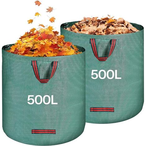 Sacs de jardinage 2 x 500 L - Sacs pliables pour déchets de jardin avec poignées - Sacs de ramassage de feuilles, imperméables, en polypropylène (PP), réutilisables (1/5)