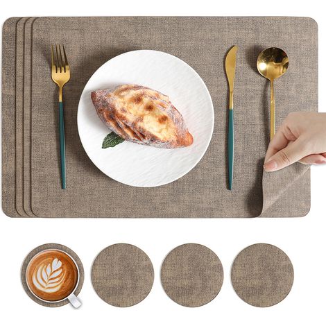 Quadratische Lederuntersetzer für Esstisch – 4er-Set mit Tischsets, hitzebeständige Untersetzer, hochwertiger Stil (Modell Dunkelbraun)-lsw