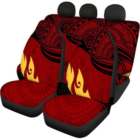 Universal Car Seat Cover with Vintage Polynesian Print, Compatible Car Seat Cover Sets, Front and Rear Seat Covers, Interior Car Accessory (Dark Red) (1/5)
