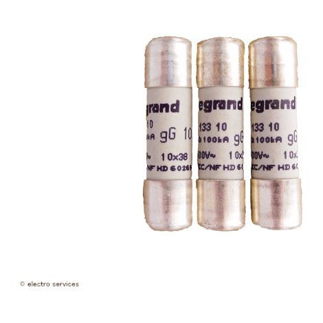 Legrand – Cartouches fusibles pour porte-fusibles 10A – Dimensions 8,5x23mm – Sans témoin – Protection contre surcharge et court-circuit