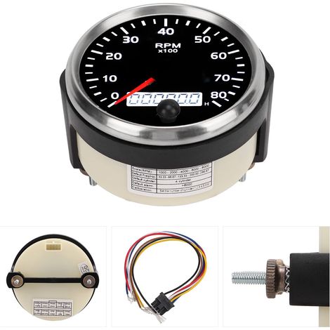 85-mm-Drehzahlmesser 0–8000 U/min, LCD-Anzeige, universell einsetzbar für Pkw, Lkw, Boote, Dieselmotoren und 9–32-V-Benzinmotoren (1/5)