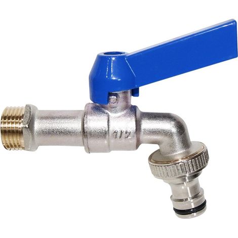Rubinetto per lavatrice in rame da 3/4" - Blu, Uscita - Resistente alle alte temperature per lavatrice - Per giardino e uso esterno (1/5)