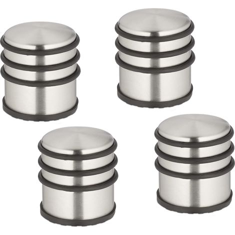 Lot de 4 butoirs de porte en acier inoxydable, antidérapants, lourds, HD 7,5 x 7 cm, argent/noir. (1/5)