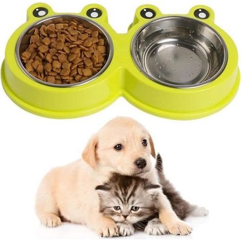Anti-Slip Cat Bowl - Stainless Steel - Green - Asymmetrical Design - Small Pet