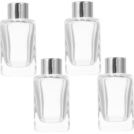 Set de Flacons de Parfum en Verre Argentés 50ml Faciles à Nettoyer Lot de 4 Design Classique Carré, Étanchéité pour Huiles Essentielles et Parfums Coiffeuse (1/5)