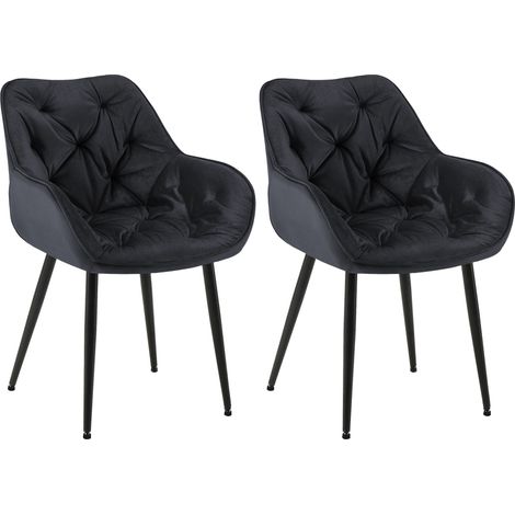 Lot de 2 chaises de salle à manger coutures décoratives en velours noir et pieds en métal noir 100001660 (1/5)