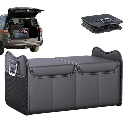 Organisateur de coffre - Boîte de rangement avec couvercle Accessoires de véhicule pliables unisexes pour conducteur, SUV, berline, camion, siège arrière, bagages de voyage (1/5)