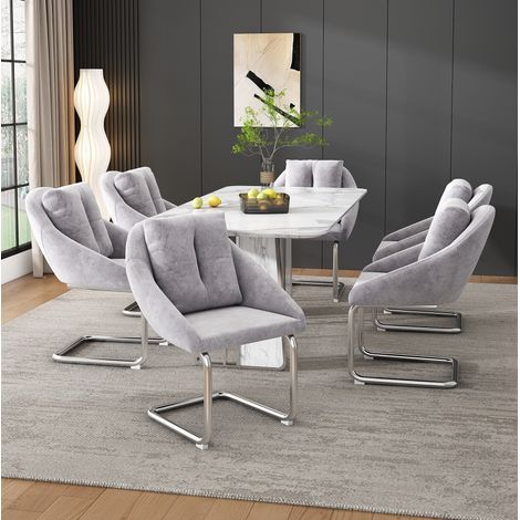Lot de 6 chaises de salle a manger en velours gris, structure metallique, confort ergonomique 150 kg,59×65×82cm (1/5)