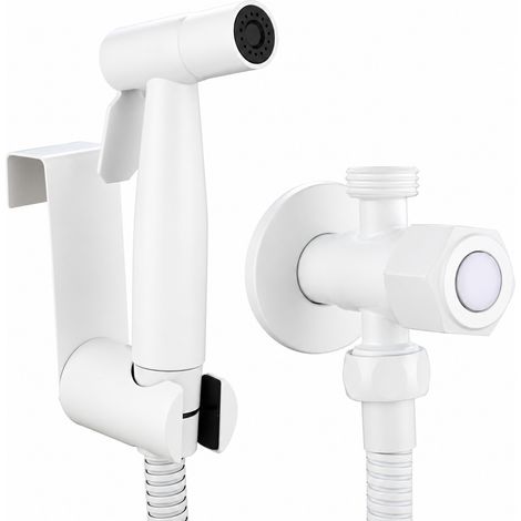 Douchette WC Blanc 23,5 × 17 × 9,5 cm 732 g avec Pistolet Pulvérisateur Tuyau Flexible Support Mural Vanne d'Arrêt Double Sortie – Livraison gratuite (1/5)