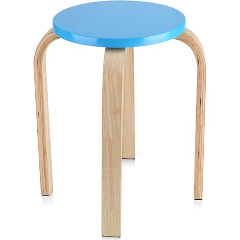 Tabouret empilable en bois courbé antidérapant design moderne coloris bleu diamètre assise 30cm hauteur 45.5cm (1/5)