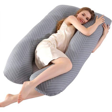 Cuscino per la gravidanza, cuscino a forma di U per la maternità, per donne in gravidanza, cuscino comfort con fodera in velluto sfoderabile e lavabile (grigio, 70 x 145 cm) (1/5)