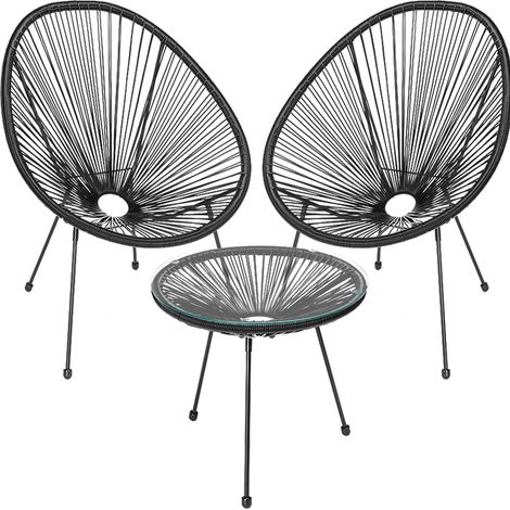 Ensemble de Conversation pour Jardin en polyrotin Deux Places avec Table Basse, 2 fauteuils Oeufs, 1 Table d'extérieur, Salon Patio, Balcon, Restaurant, bistrot, Bar (Noir) (1/5)