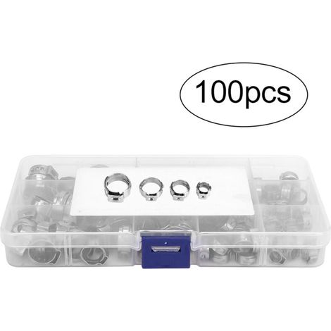 Abrazadera de manguera Cocoarm de acero inoxidable de una sola oreja, 100 piezas, abrazadera de manguera continua portátil y conveniente con diseño de anillo de 360° para automóviles pequeños, camione