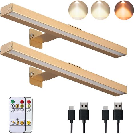 2 Lampes murales sans fil avec télécommande, 3 modes éclairage LED rechargeable magnétique pour tableau armoire chambre (1/5)