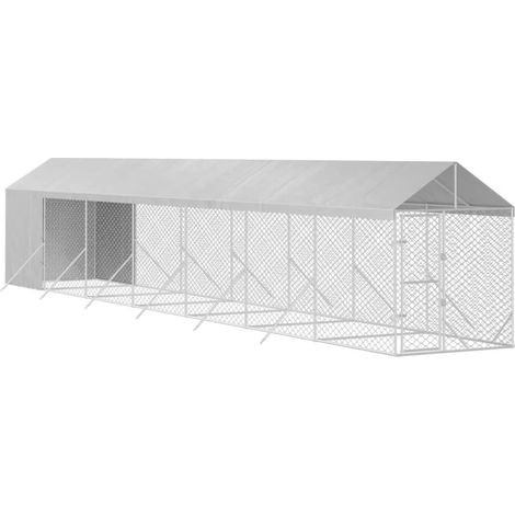 Jaula para perrera exterior para perros con techo plateado 2 x 14 x 2,5 m Plata 020041895