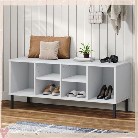 350996 étagère à chaussures pieds en métal Blanc 106x35x45cm Bois OSLO (1/5)