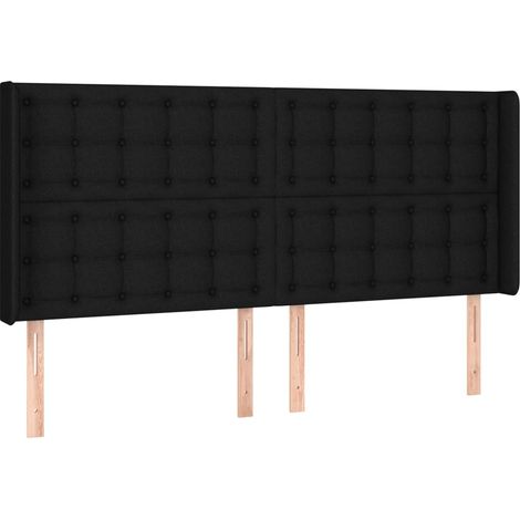 Testiera Testata del letto ad Orecchio Nera 203x16x118/128 cm in Tessuto (1/4)