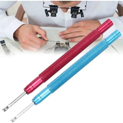 Watch hand opener, watch hand opener pliers, tool for removing watch hands, two-piece watch hand opener set, tool set for servicing watch movements (red and blue, 1 red watch hand opener and 1 blue wa