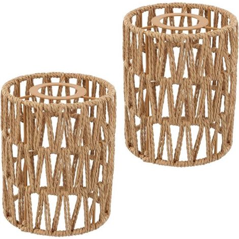 Lot de 2 abat jour en rotin naturel style bohème diamètre 12 cm pour suspension lampadaire lampe de table plafonnier et lanterne (1/5)