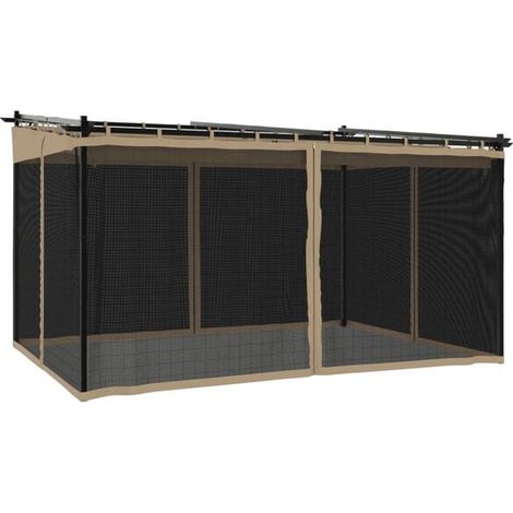 Un gazebo en acier de 4 x 3 mètres avec une structure en maille gris-brun sur les côtés. (1/5)
