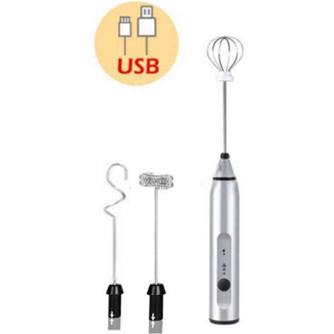 Mousseur à lait électrique portable, fouet mélangeur à mousse avec USB rechargeable 3 vitesses, mélangeur de mousse pour latte, cappuccino, chocolat chaud, œuf,argent