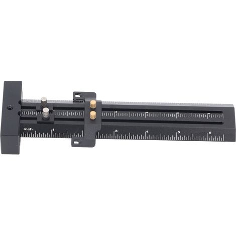 Règle à tracer en T en alliage d'aluminium avec poinçon acier, gabarit traçage double ligne coulissant pour menuiserie mesure et tracé impérial 6 pouces noir (1/5)