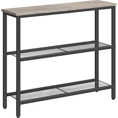Table Console, Table d'Appoint avec 2 Étagères de Treillis, Table Canapé, Cadre en Métal, Design Industriel, pour Couloir, Entrée, Salon, Chambre et Bureau, Grège (1/5)