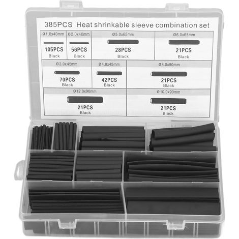 Kit de gaines thermorétractables, 385 pièces, isolation électrique, ensemble d'enveloppe de câbles ignifuges (1/5)