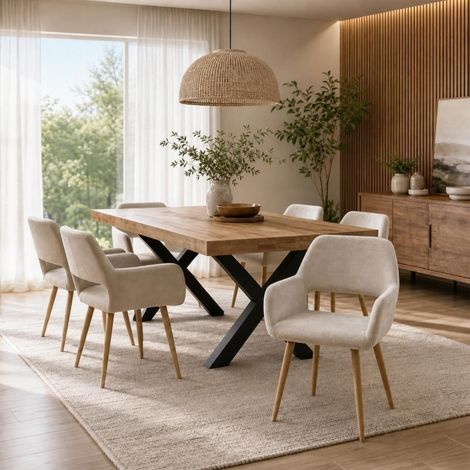 Meubles Cosy Chaises de Salle à Manger Lot de 6 Fauteuil en Tissu Beige (1/5)