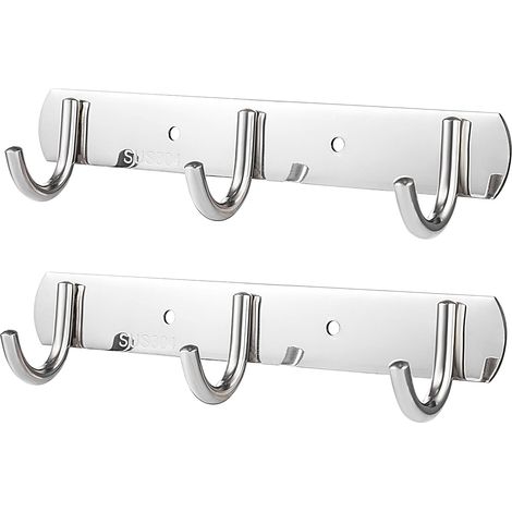 Lot de 2 Porte-Manteaux Muraux, 3Crochets Doubles en Acier Inoxydable, Patère Murale pour Entrée, Salle de Bain, Chambre, Cuisine (1/3)