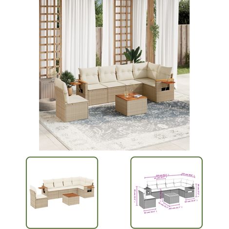 The Living Store Salon de jardin avec coussins 7 pcs beige résine tressée - Ensemble Salon De Jardin - Canapé Extérieur - Meuble De Jardin - Rotin Synthétique - Mobilier D'extérieur