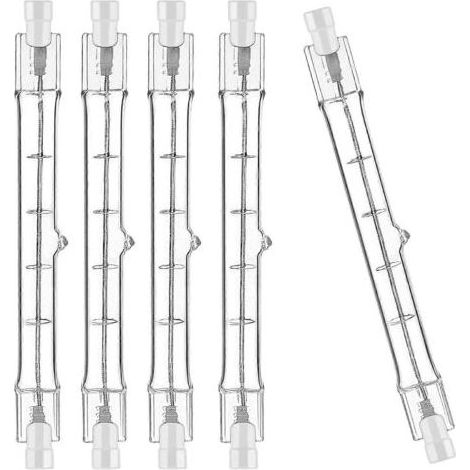 Pair Lot de 5 ampoules halogènes R7S 118 mm 100 W 230 V, tige halogène R7S 118 mm, ampoule halogène R7S à intensité variable.