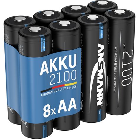 ANSMANN Akku Mignon AA, 2100 mAh 1,2V, 8 Stück, geringe Selbstentladung
