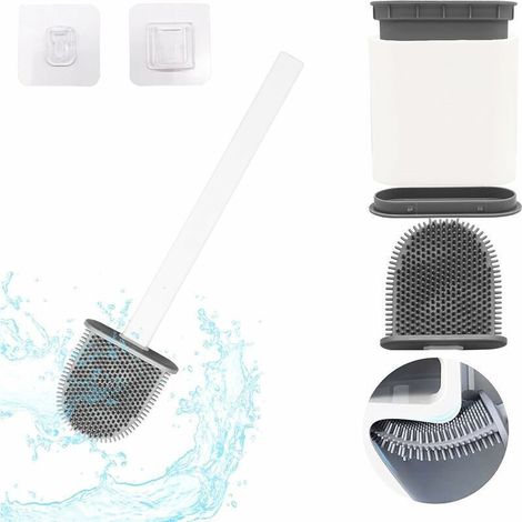 Silicone toilet brush for bathroom with wall mount, long handle, white, antibacterial, flexible, flat, quick-drying - AquaForge (1/5)