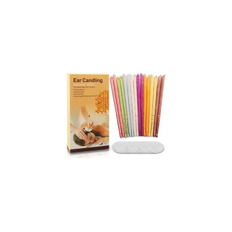 Bougies d'oreille, 24pcs Bougie en cire auriculaire Cônes de Mirage en Cire d'abeille Naturelle 8 Bougies Parfumées à Cône Creux Dissolvant à la Cire Auriculaire avec 12 Disques de Protection (1/5)