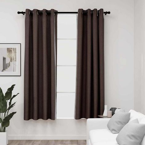 Rideaux occultants Aspect lin avec œillets 2pcs Taupe 140x175cm (1/5)